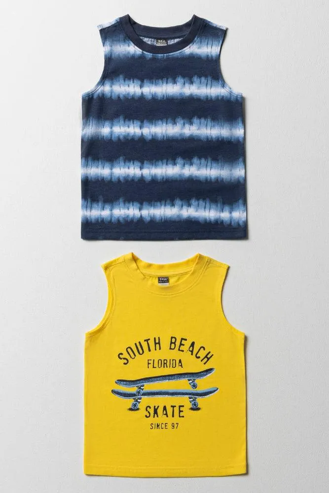 2 Pack Skate Sleeveless T-Shirts Yellow & Navy