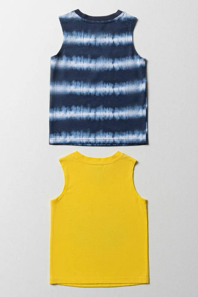 2 Pack Skate Sleeveless T-Shirts Yellow & Navy