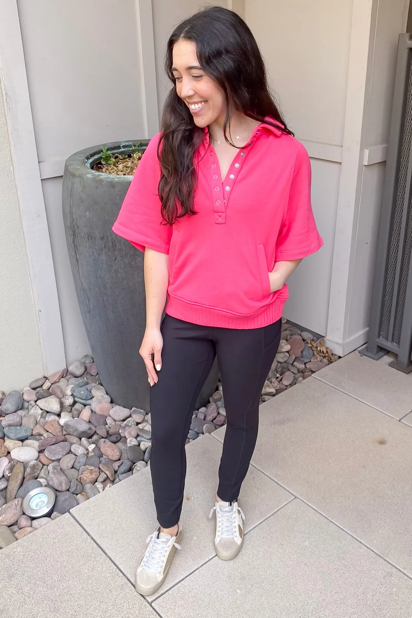 Athleisure French Terry Collared Flamingo Pink Top