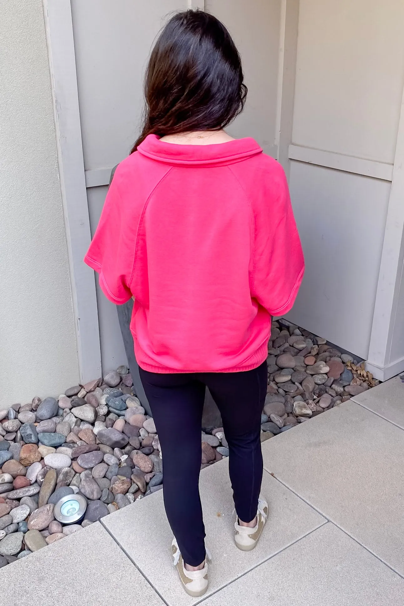 Athleisure French Terry Collared Flamingo Pink Top