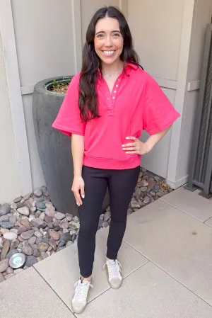 Athleisure French Terry Collared Flamingo Pink Top