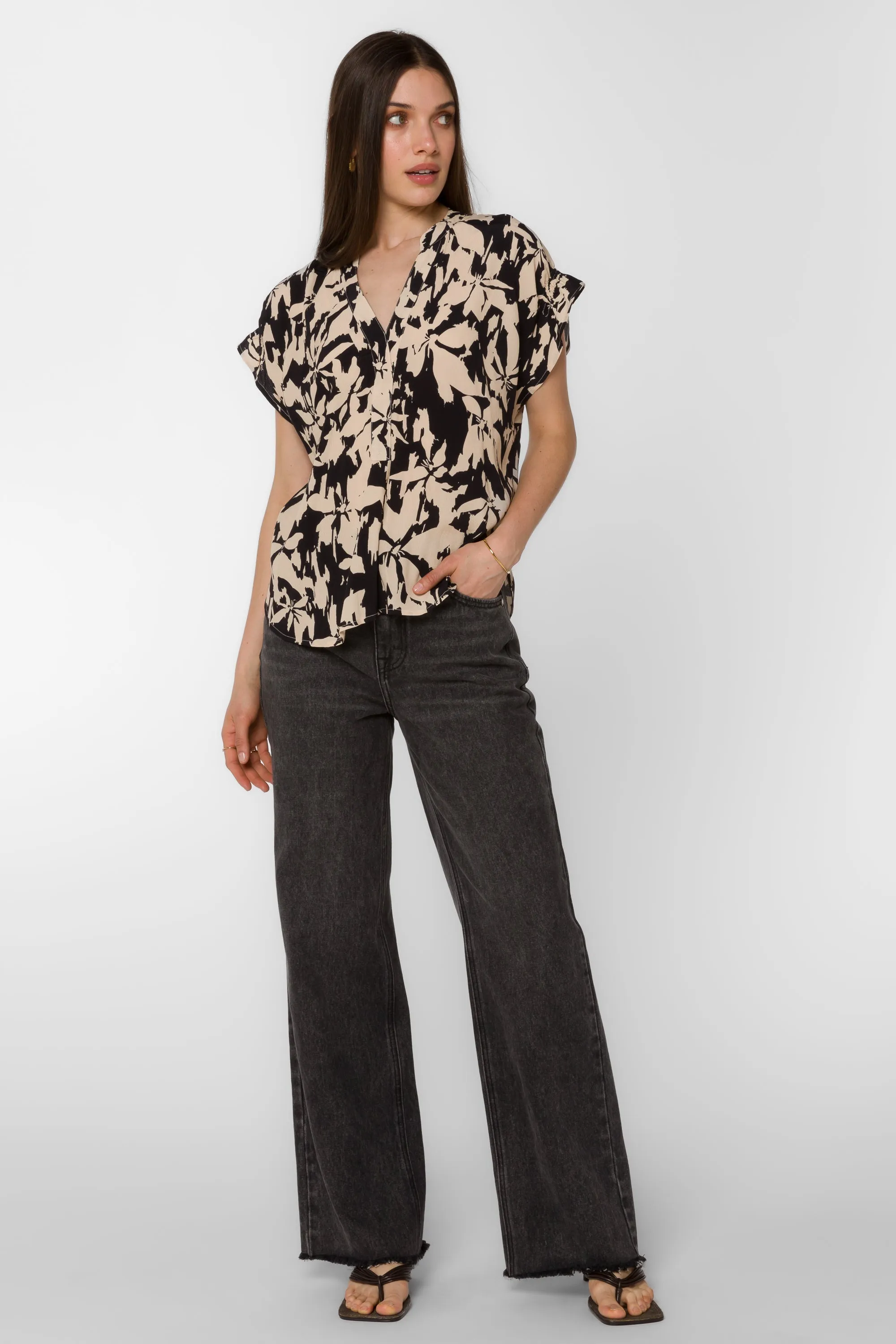 Avery Black Cream Floral Top