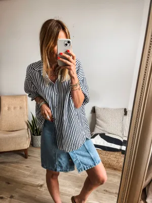 Balloon Sleeves Stripe Shirt