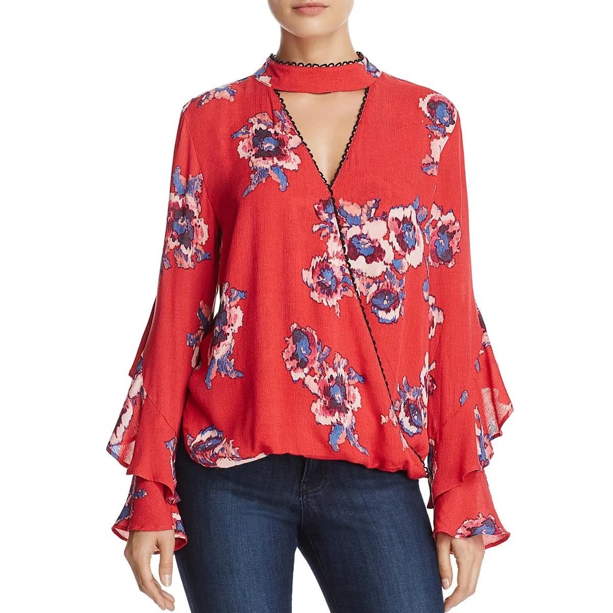 Banjara Womens Floral Print Ruffle Blouse