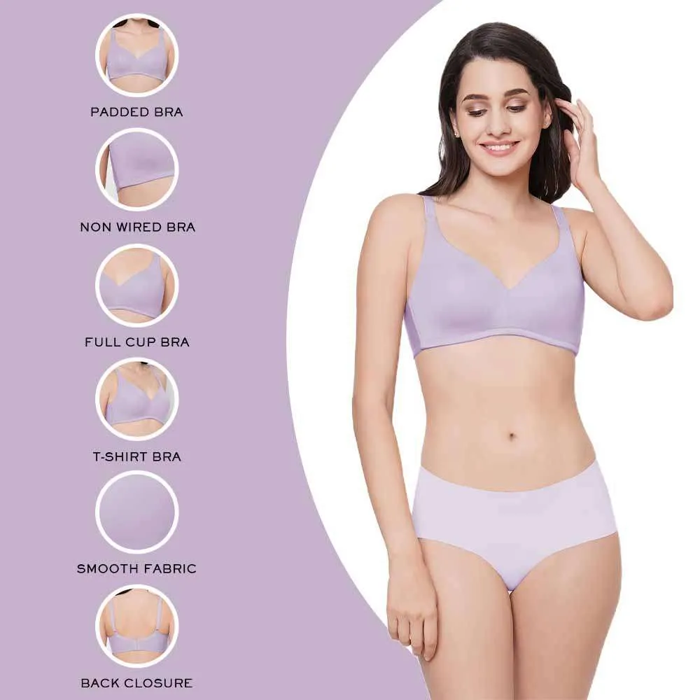 Basic Mold Padded Non-Wired Full Coverage Everyday T-Shirt Bra - Lavender