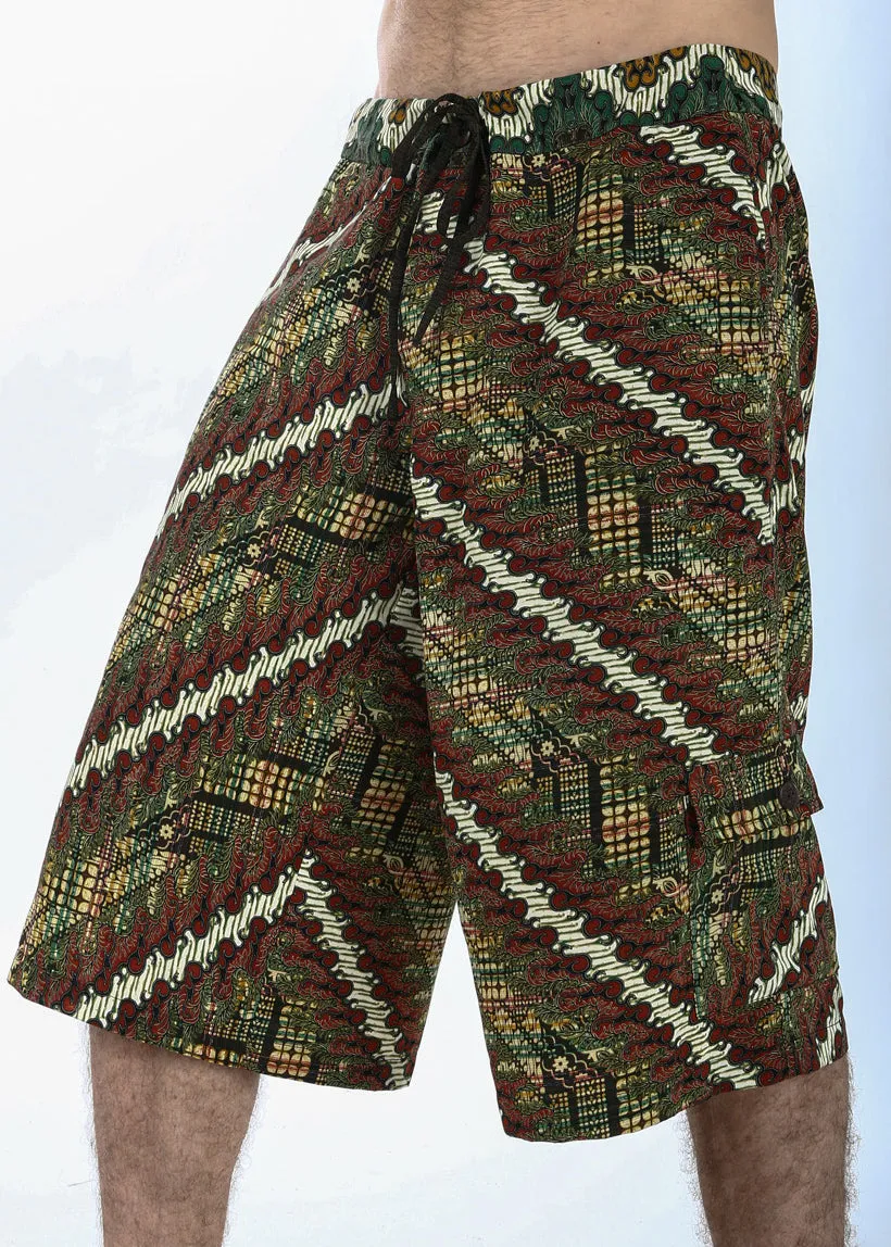 Batik Shorts - Red/Gold/Green