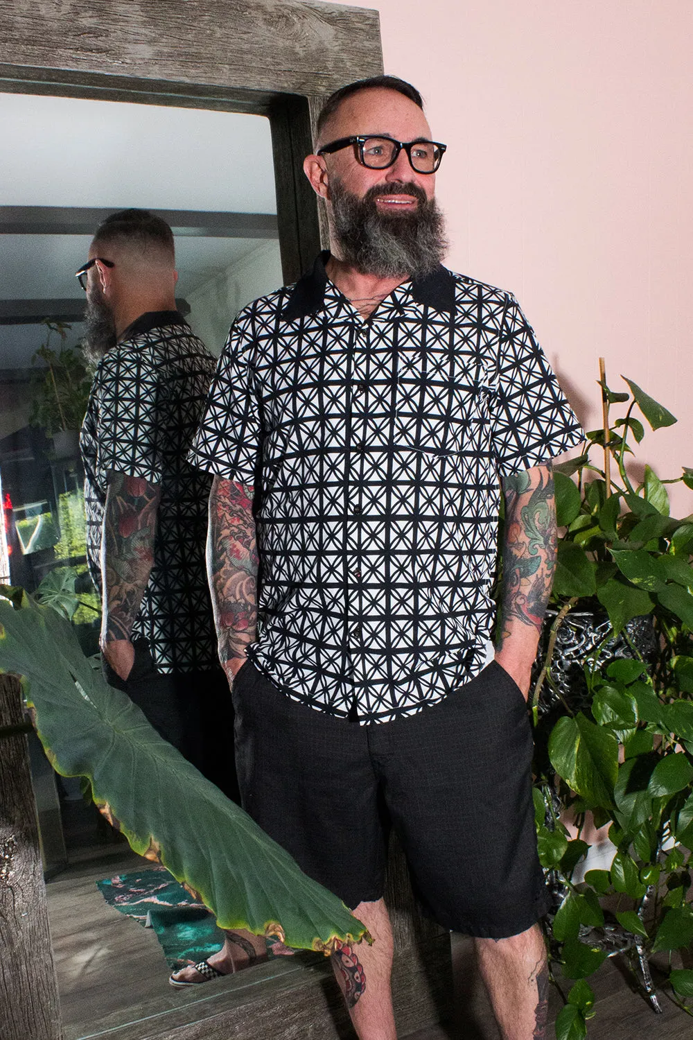 Black and White Breeze Block Button Down Shirt
