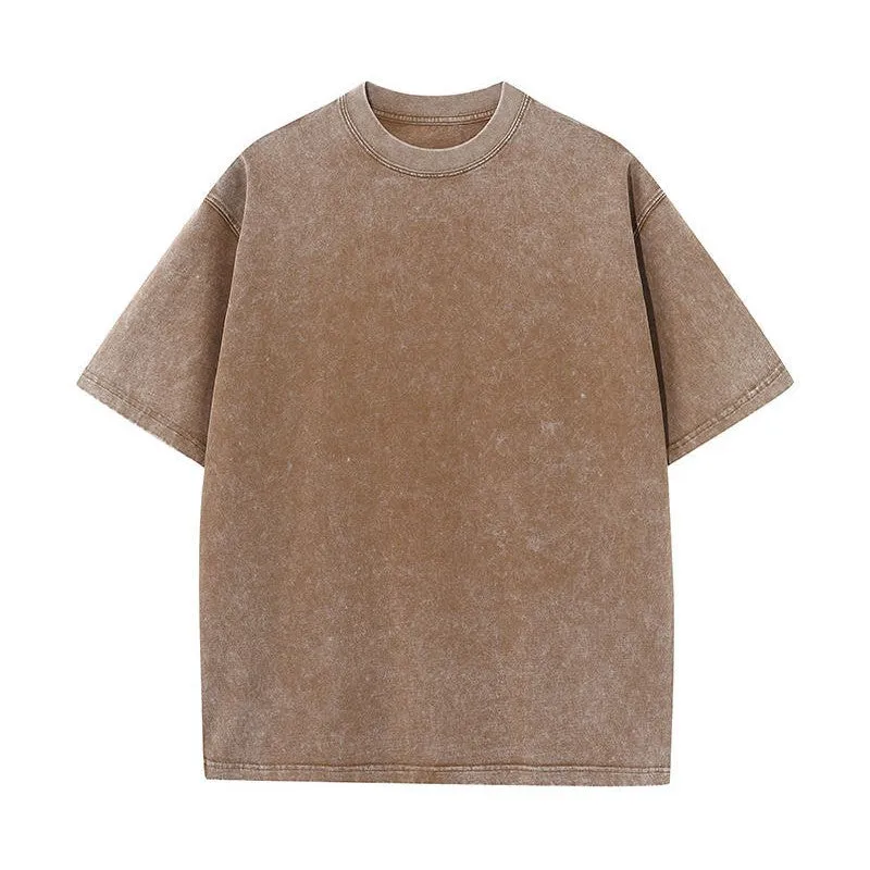 Blavra Men's Heavyweight Vintage Washed Basic Tees - 2 Pack (Grey, Brown)