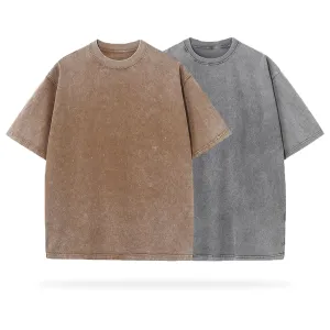 Blavra Men's Heavyweight Vintage Washed Basic Tees - 2 Pack (Grey, Brown)