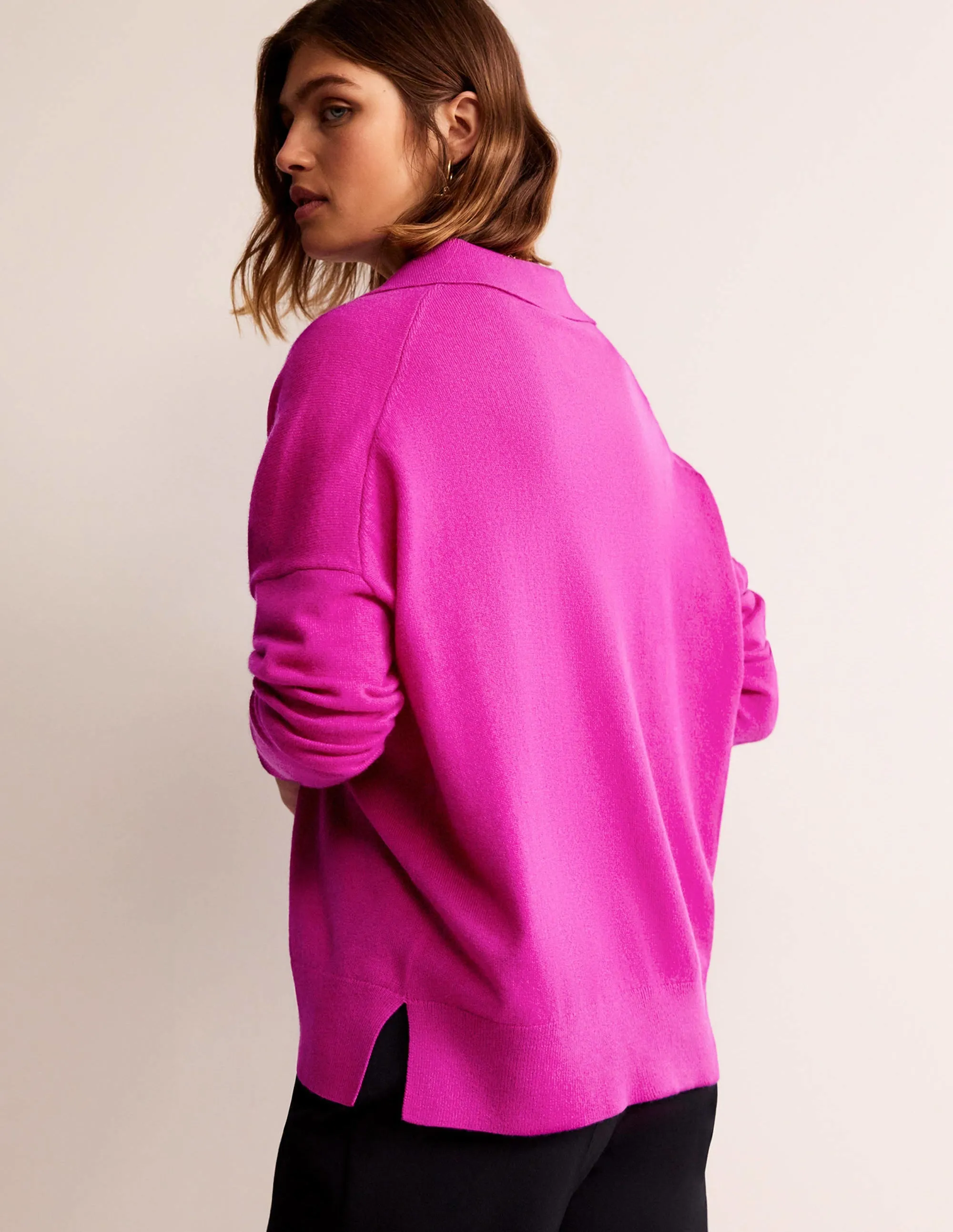 Collared Cashmere Henley-Magenta