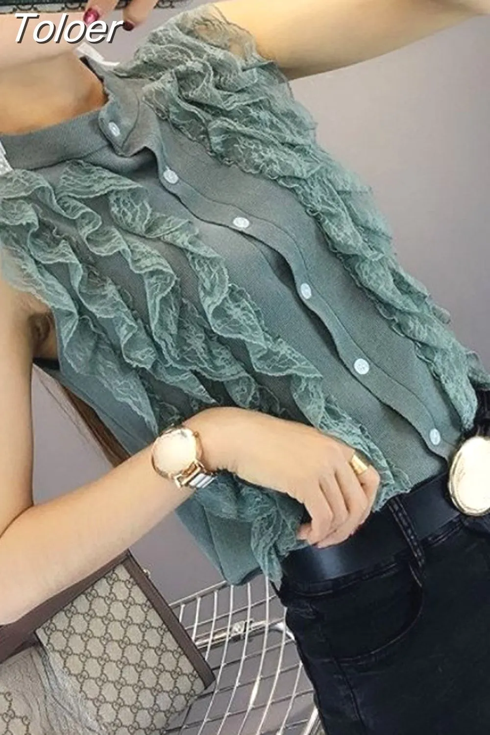 deanwangkt Blusas Mujer De Moda Summer Blouses for Women Lace Ruffles Knit Sweet Temperament Tops Female Korean Vintage Blouse Shirts