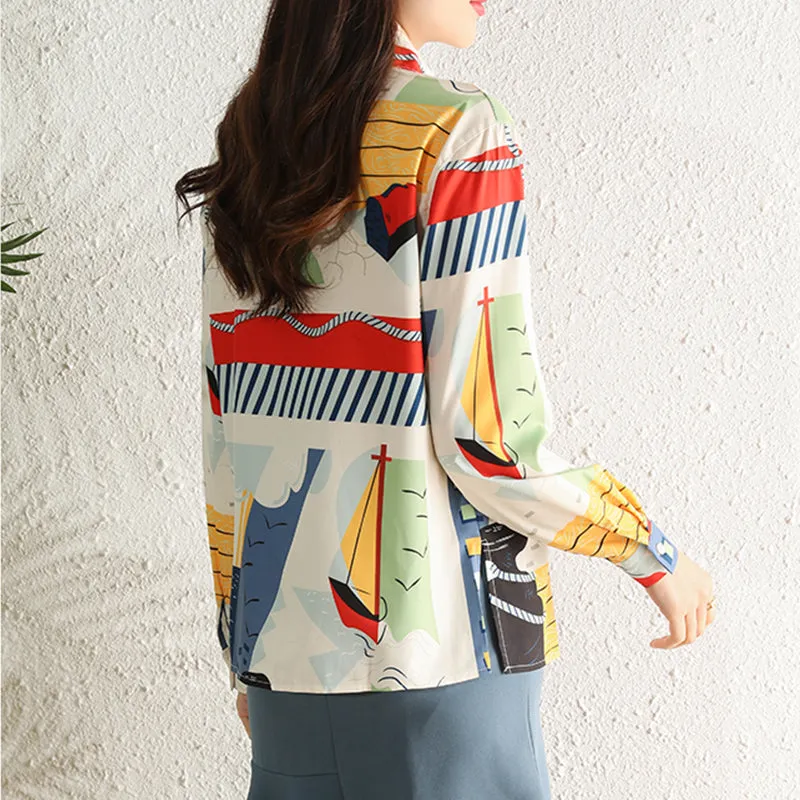 deanwangkt Fashion printing ladies shirts women blouses Spring Summer Long sleeve turn-down collar tops female Mujer blusas