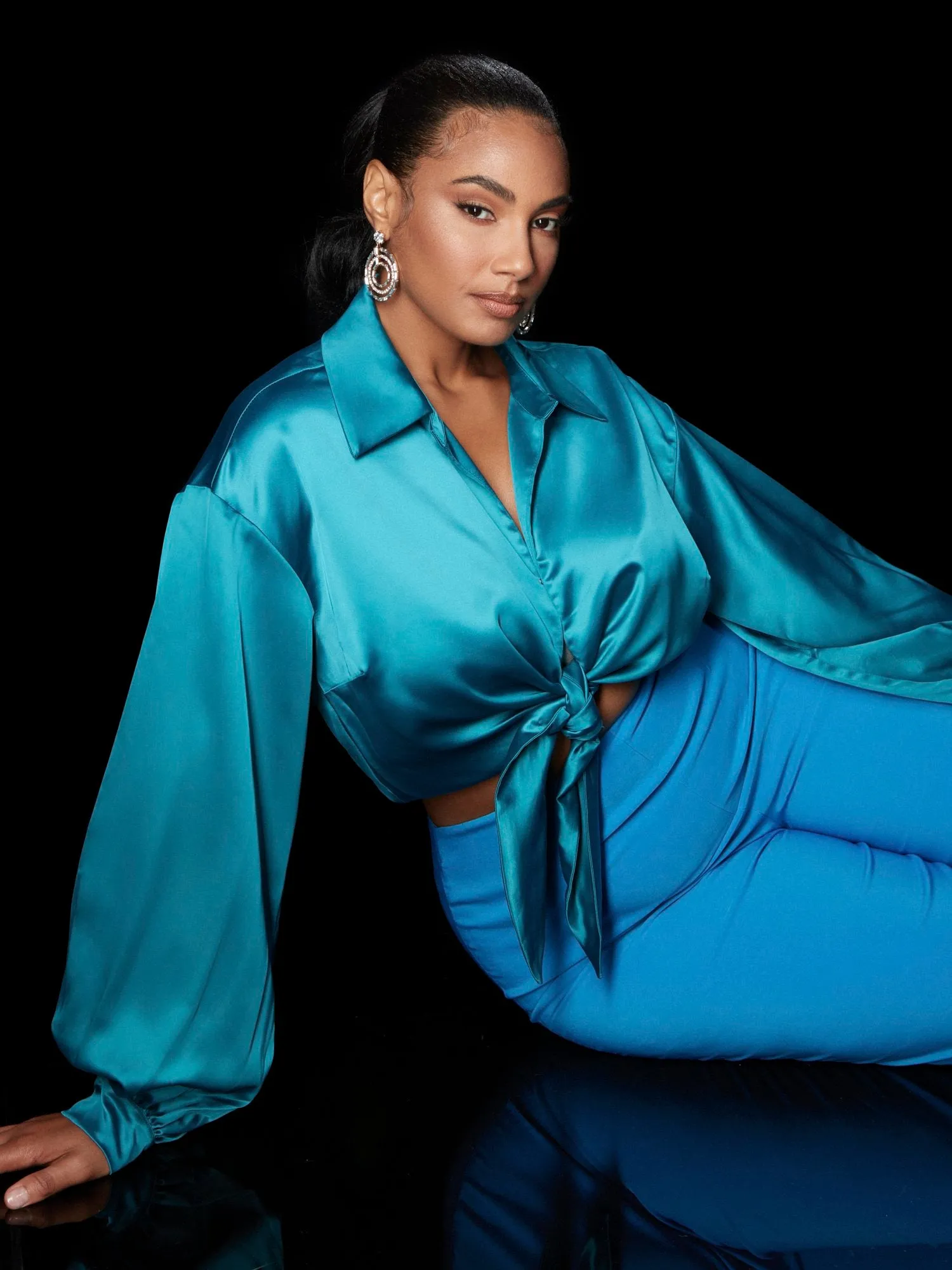 Elisabeth Tie Front Satin Blouse