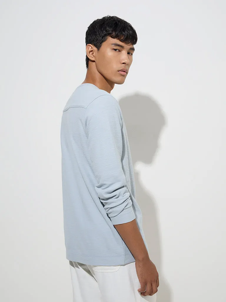 ETA Blue Henley Relaxed-Fit Cotton T-Shirt