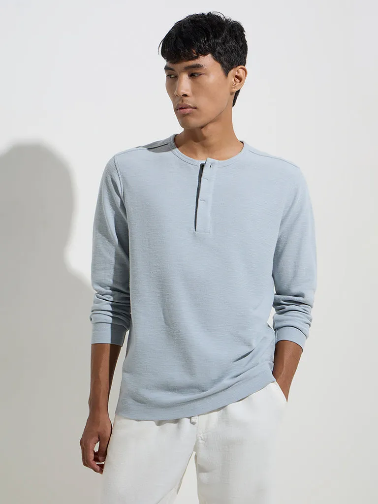 ETA Blue Henley Relaxed-Fit Cotton T-Shirt
