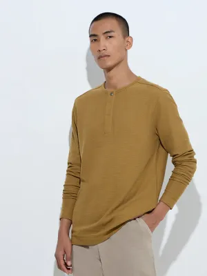 ETA Dark Mustard Henley Relaxed-Fit Cotton T-Shirt