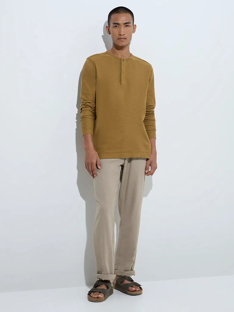 ETA Dark Mustard Henley Relaxed-Fit Cotton T-Shirt