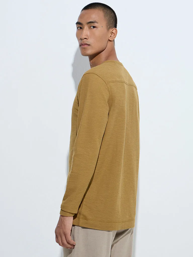 ETA Dark Mustard Henley Relaxed-Fit Cotton T-Shirt