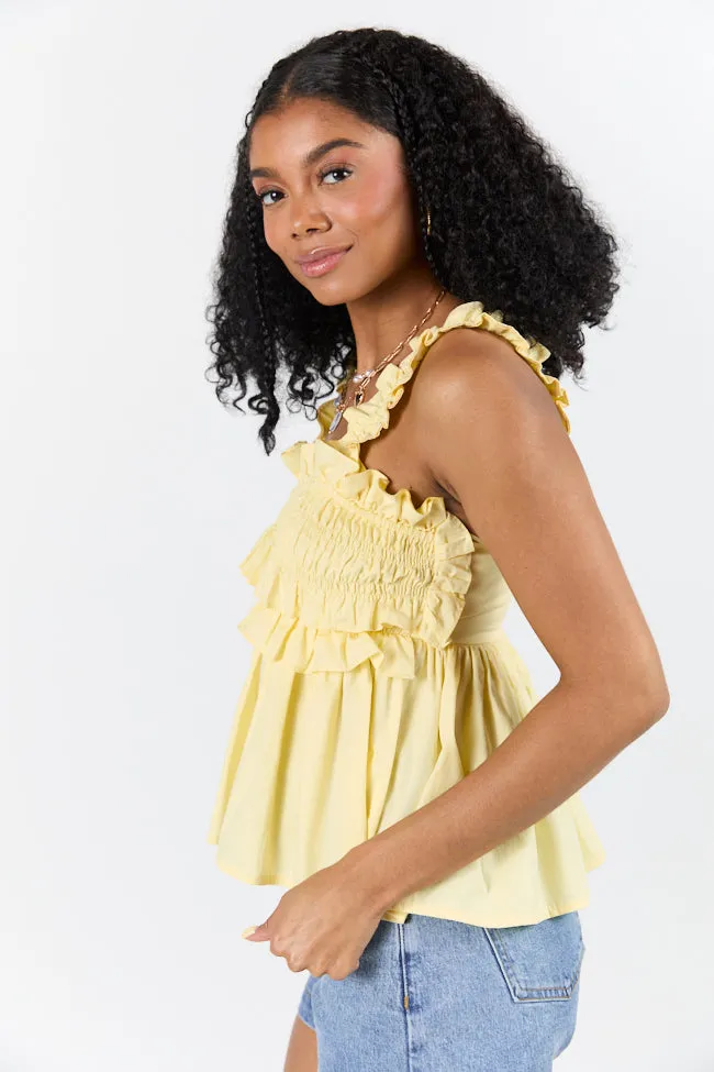 Having The Time Of My Life Yellow Smocked Bust Ruffle Detail Tank
