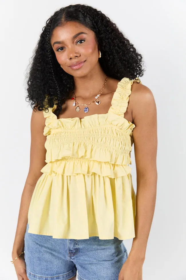 Having The Time Of My Life Yellow Smocked Bust Ruffle Detail Tank