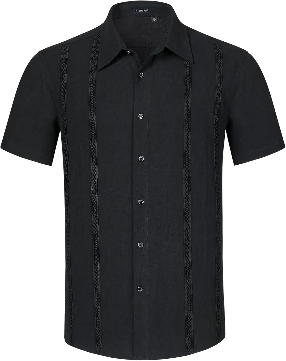 HISDERN Mens Cuban Guayabera Shirts Short Sleeve Casual Button Down Shirts for Men Regular Fit Summer Beach Linen Shirt Solid