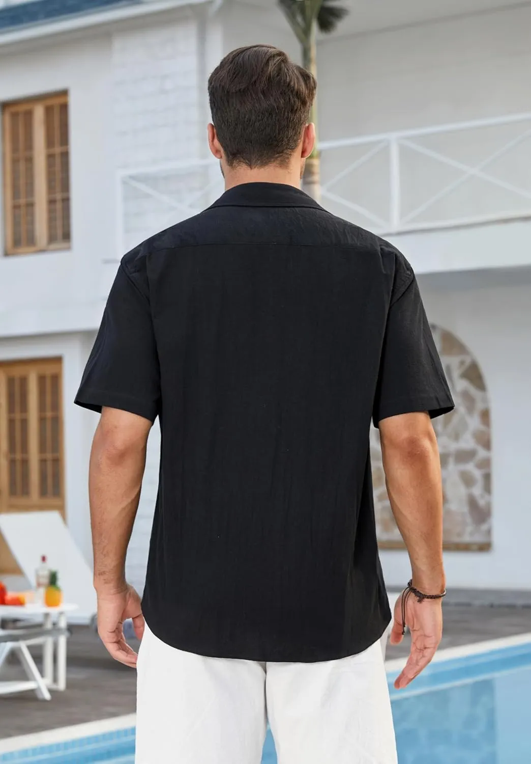 HISDERN Mens Cuban Guayabera Shirts Short Sleeve Casual Button Down Shirts for Men Regular Fit Summer Beach Linen Shirt Solid