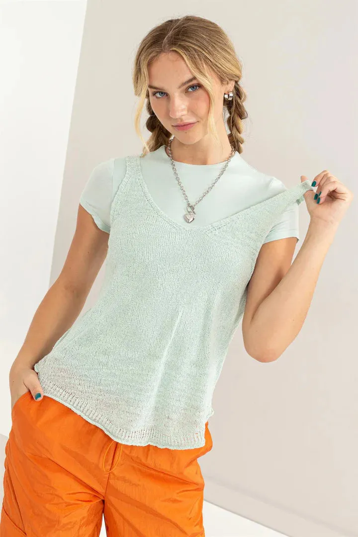 Hyfve Try Your Luck V Neck Sleeveless Sweater Top In Mint
