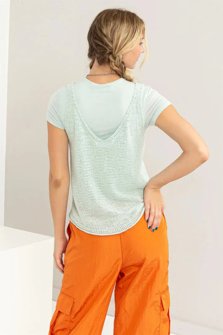 Hyfve Try Your Luck V Neck Sleeveless Sweater Top In Mint