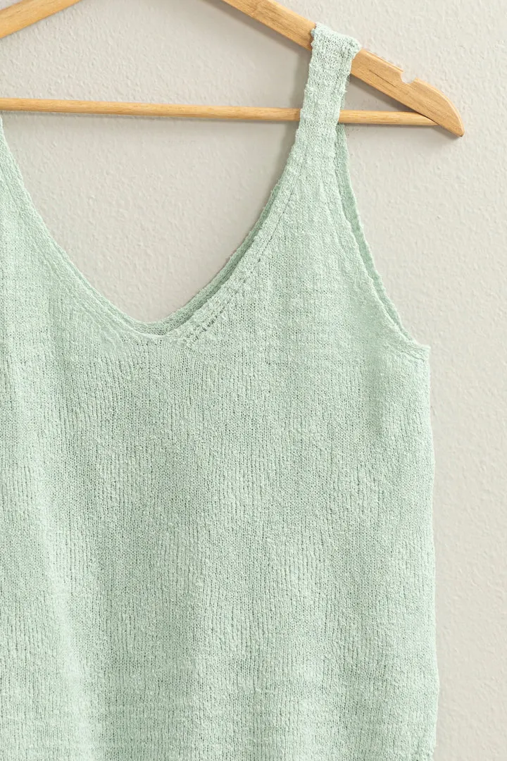Hyfve Try Your Luck V Neck Sleeveless Sweater Top In Mint