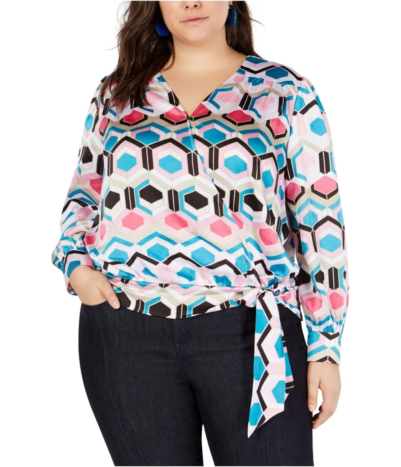 I-n-c Womens Honeycomb Wrap Blouse, Size 2X