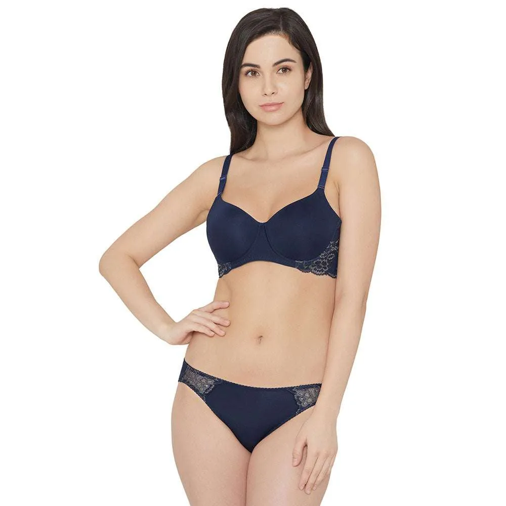 Love to Lace  Padded Wired  3/4th Cup Everyday Wear Medium coverage T-Shirt Bra - Navy Blue