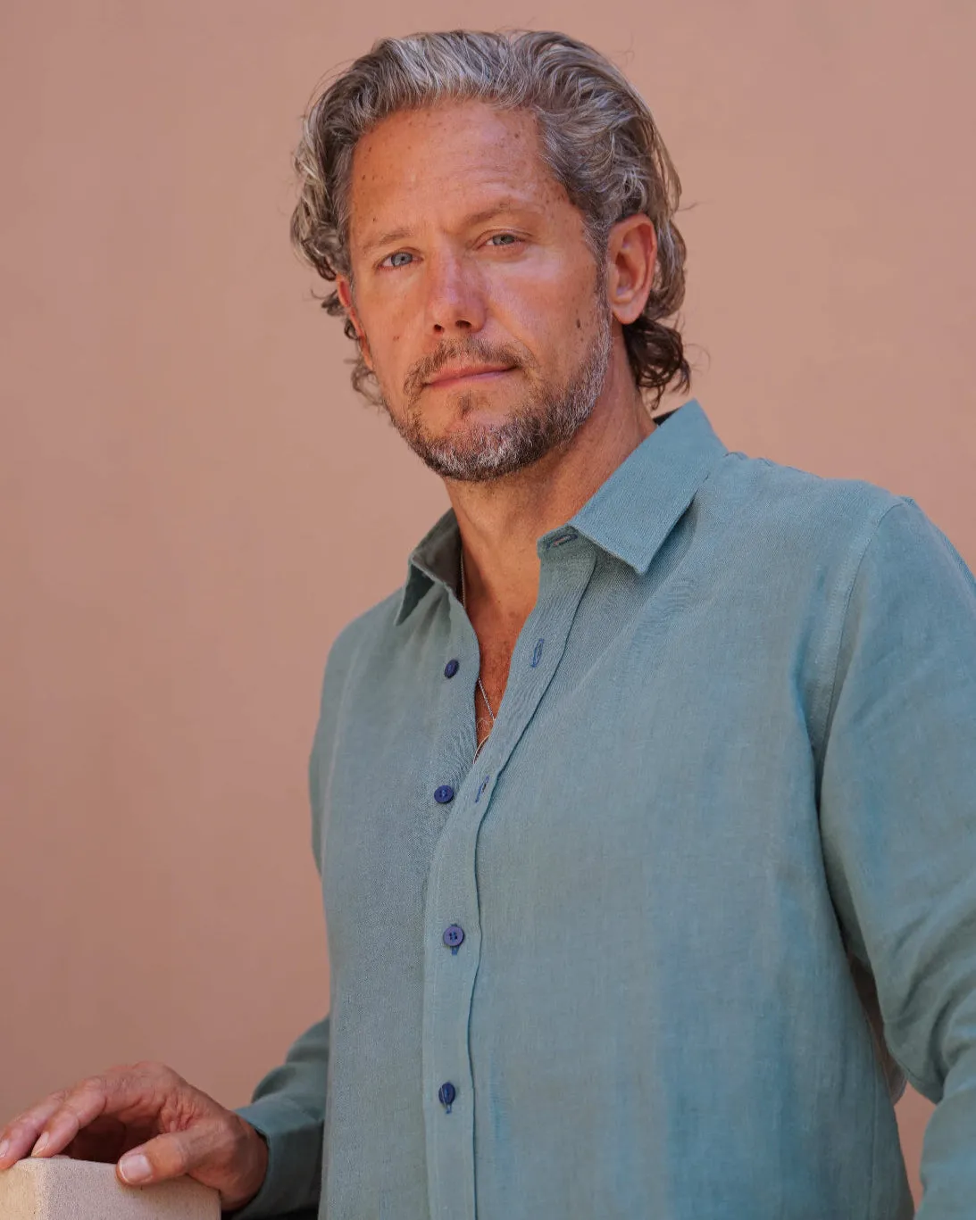 MALLORCA Linen Shirt - Forest Green/Blue