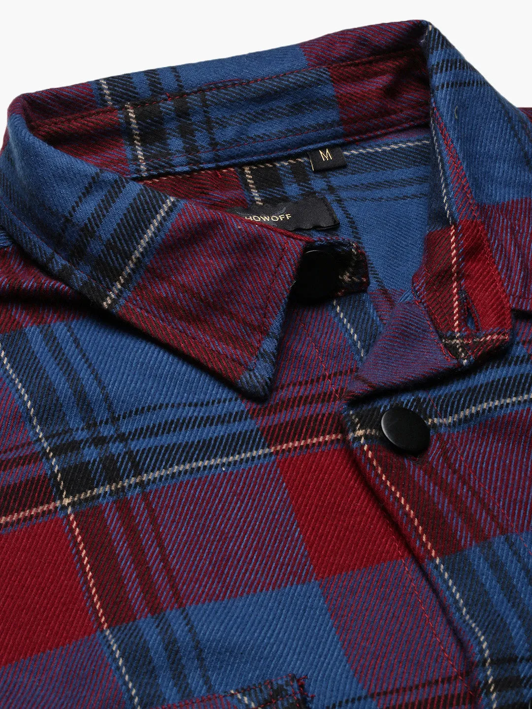 Men Red Checked Relaxed Cotton Casual Shacket