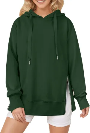 Oversized Hoodies for Women Winter Trendy Preppy Sweatshirts Soft Comfy Hoodie Athletic Side Slit Hooded Sweatshirt