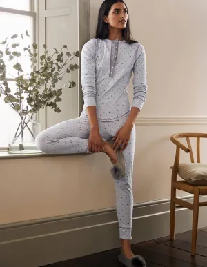 Ribbed Henley Pyjama Top-Grey Marl, Multi Little Star