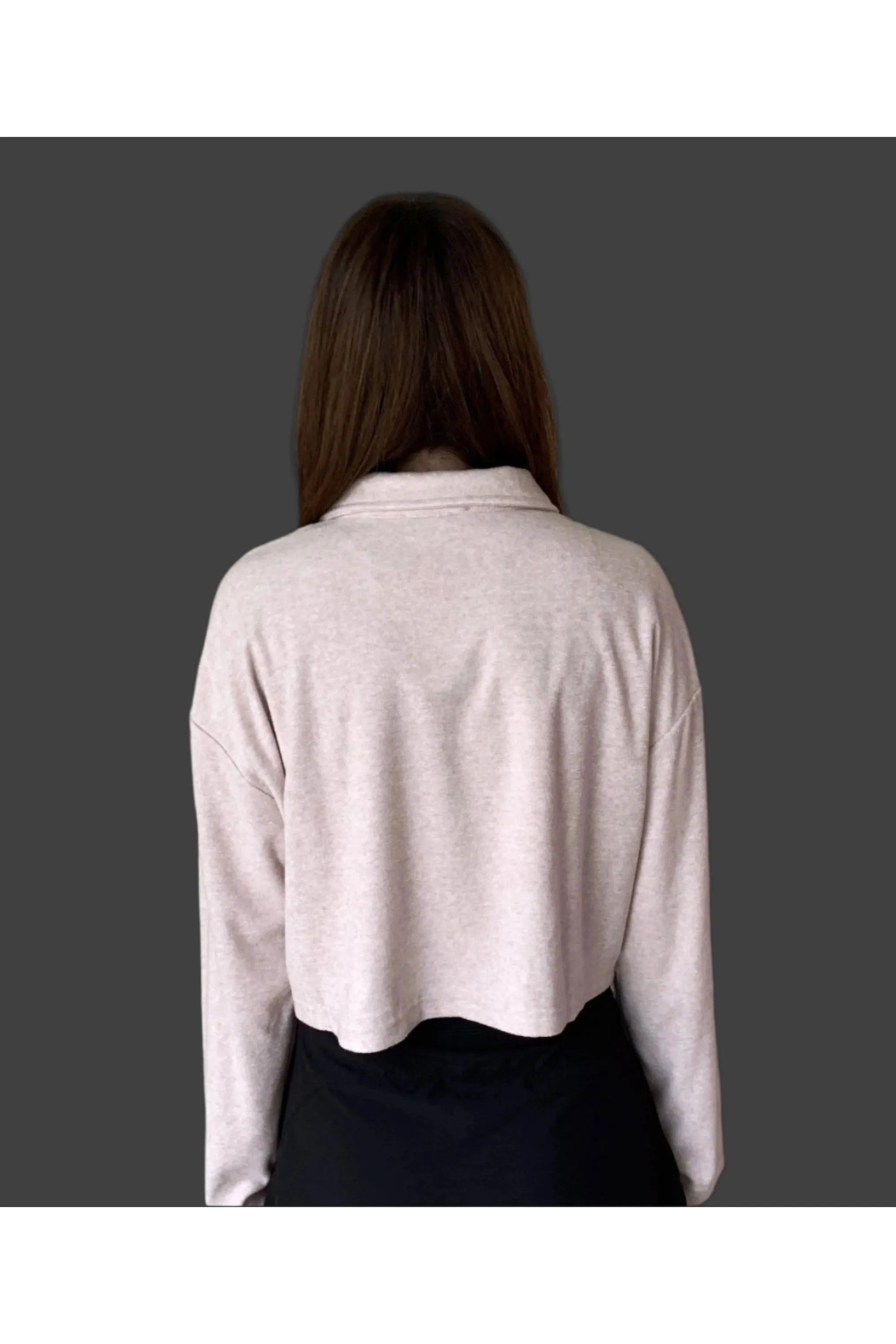 Rose Pink Towel Terry Half-Placket Cropped Button Front Top