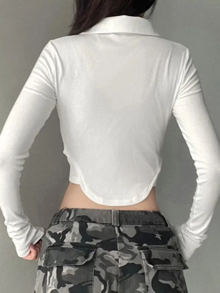 Solid Pocket Curvy Hem Polo Neck Long Sleeve Knit