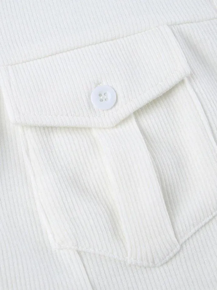 Solid Pocket Curvy Hem Polo Neck Long Sleeve Knit