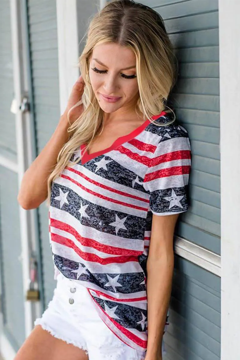 Star Spangled Washed V-Neck Tee