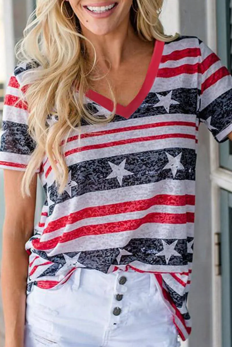 Star Spangled Washed V-Neck Tee