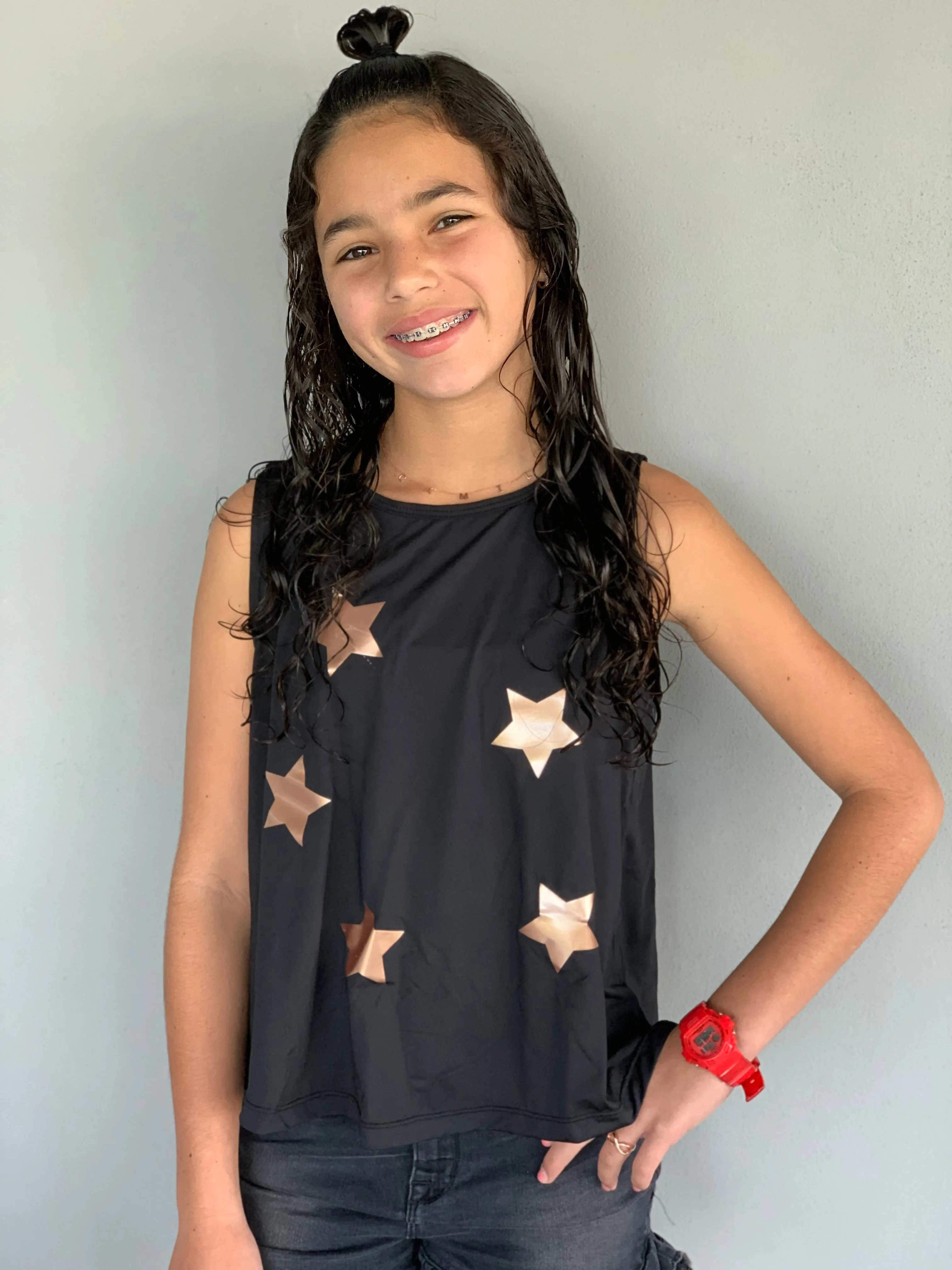 Stars Rose Gold Black Tank