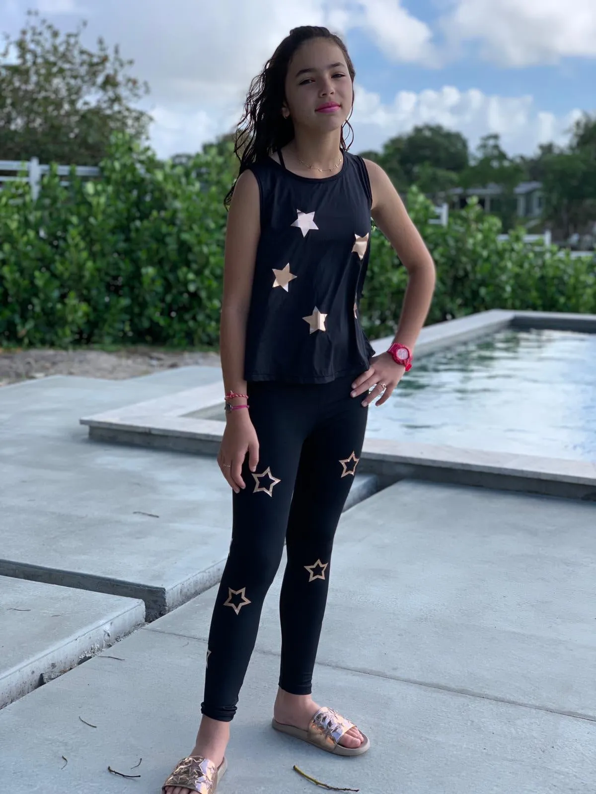 Stars Rose Gold Black Tank