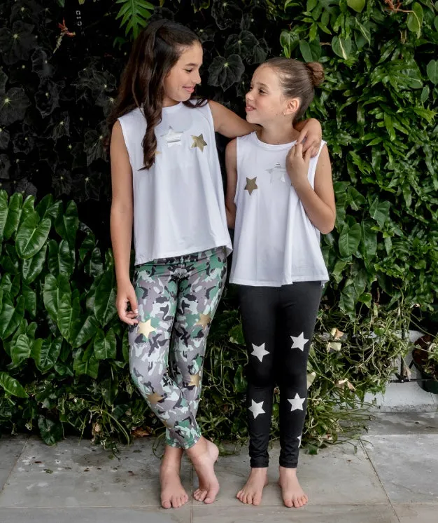 Stars Silver and Gold White Tank