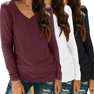 SUNBS 3 Pack Womens Long Sleeve Shirts V Neck Tops Loose Fit Causal Fall Fashion Outfits Trendy Clothes Winter 2025