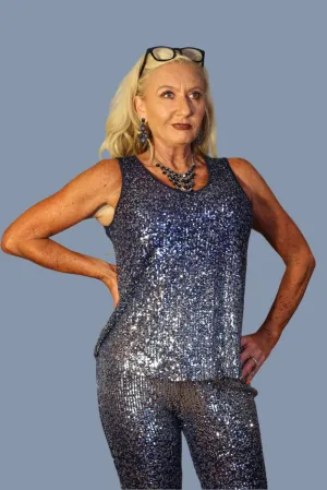 W.A.Y Wonderful And Young Ombre Sequin Scoop Neck Tank In Navy And Silver