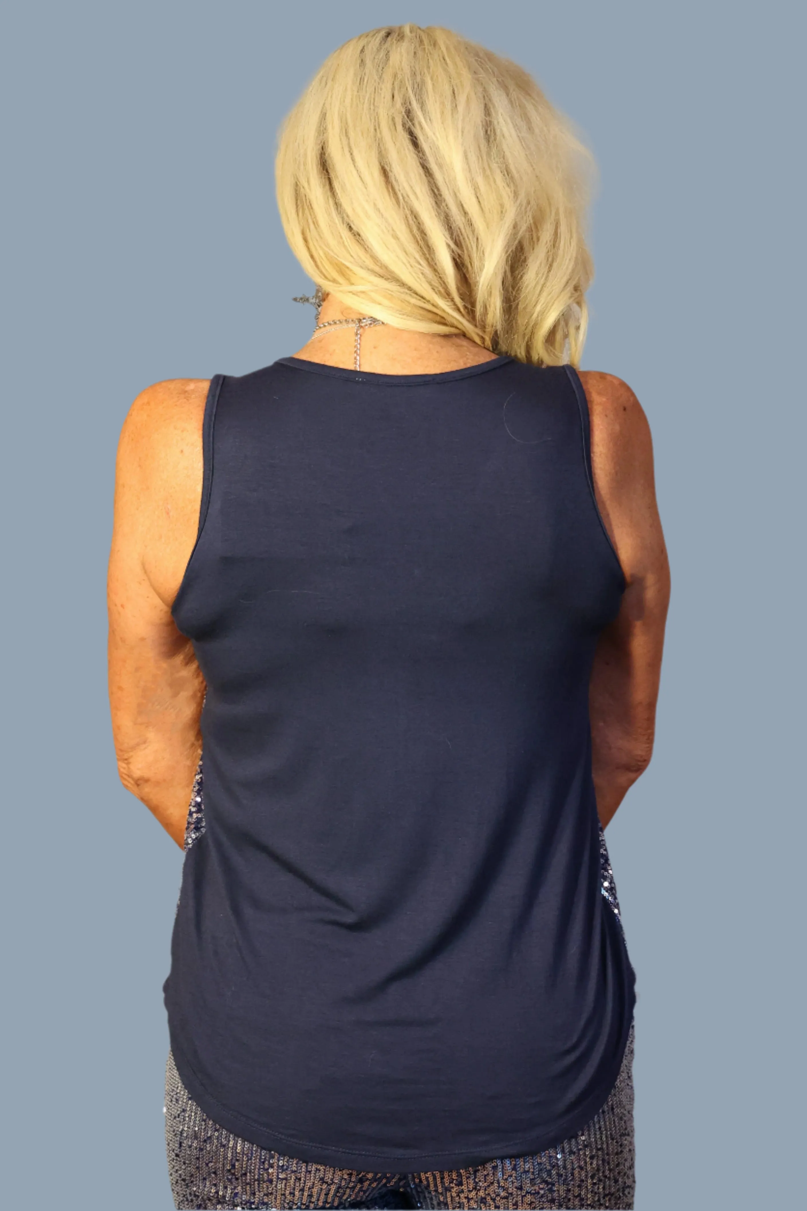 W.A.Y Wonderful And Young Ombre Sequin Scoop Neck Tank In Navy And Silver