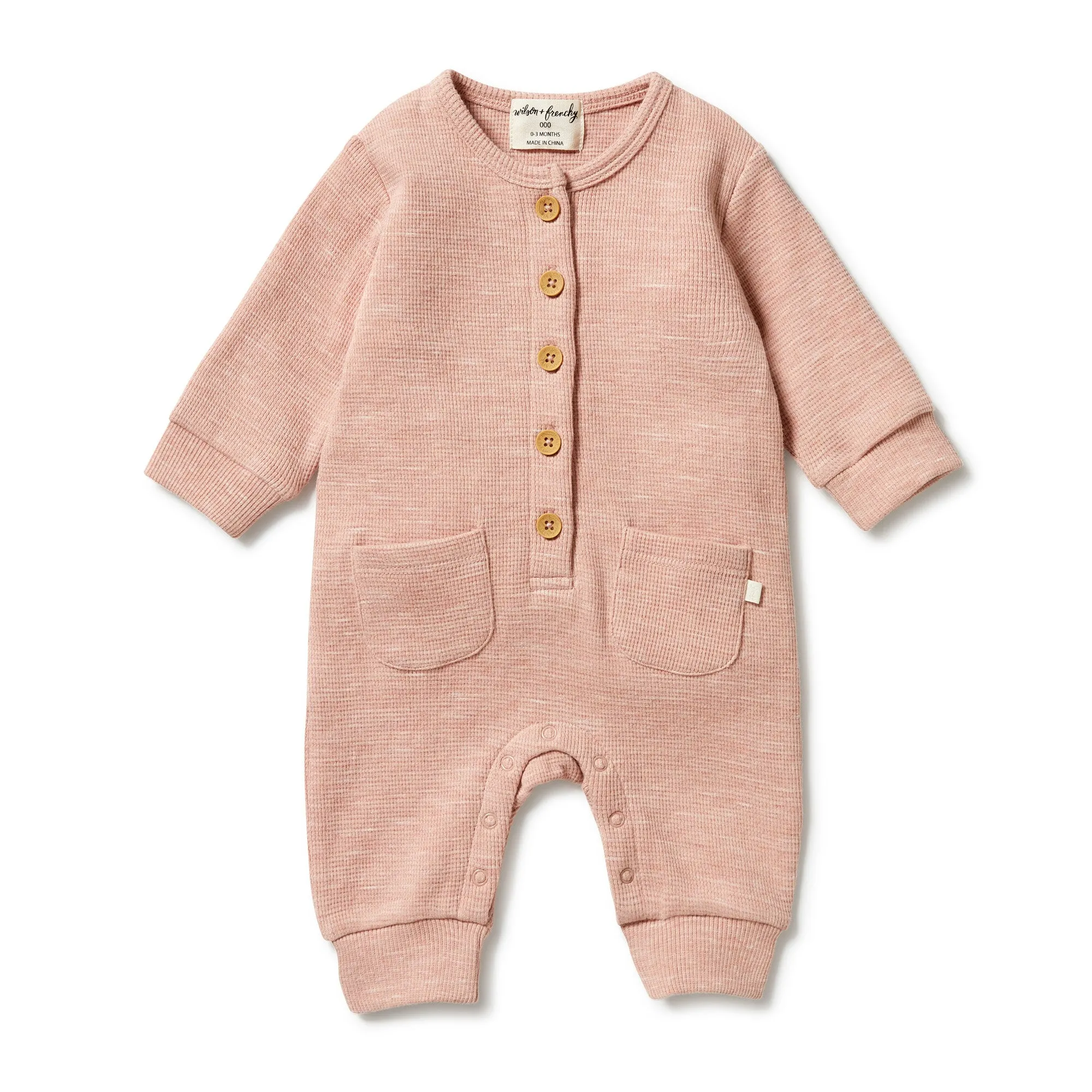 Wilson and Frenchy Organic Waffle Pocket Growsuit - Peach
